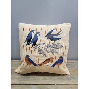 Iosis Paris Pillow Beige French Tapestry Embroidered Birds 16x16